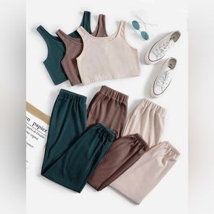 3 sets Solid Lounge Tank Top & Pants
